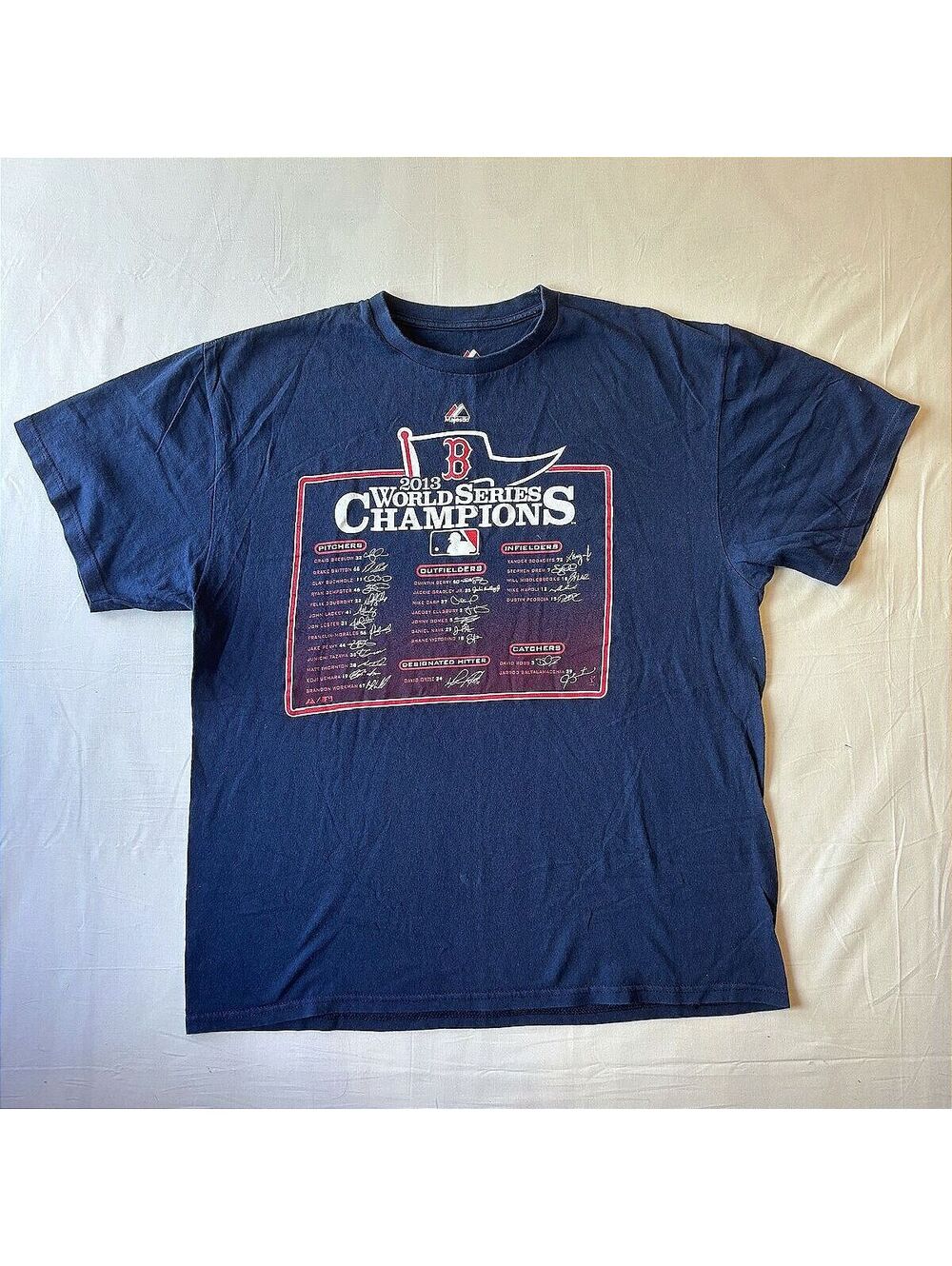 Boston Red Sox 2013 World Series Champions Full Roster T-Shirt Size XL Majestic